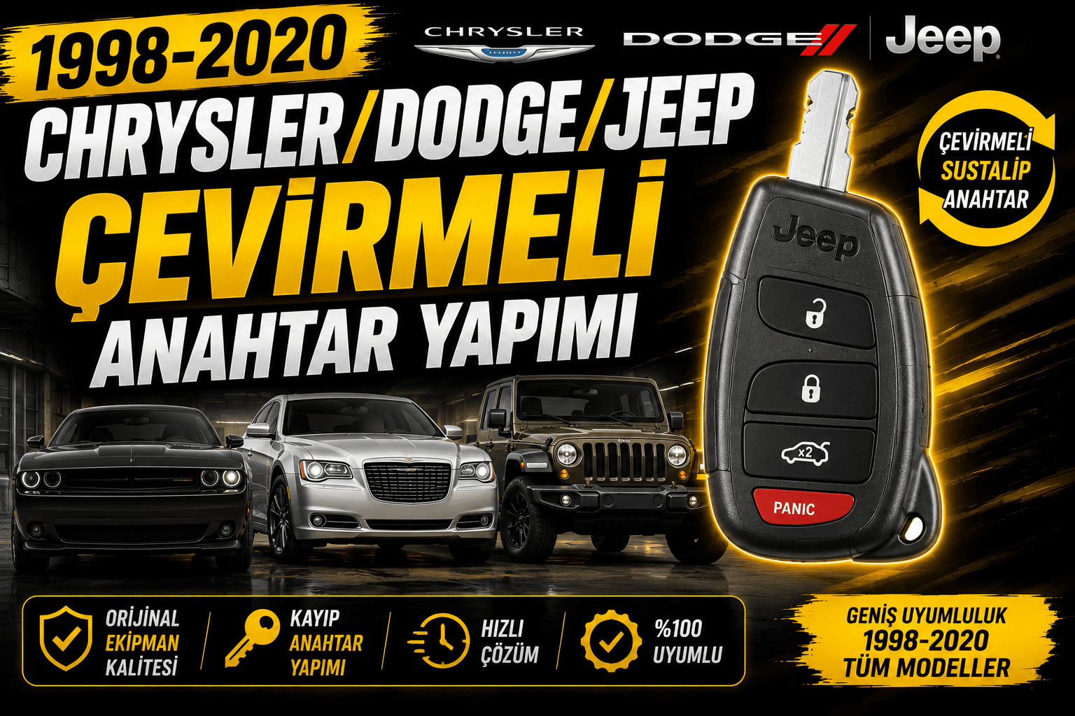 1998-2020 CYHRYSLER/DODGE/JEEP ÇEVİRMELİ ANAHTAR YAPIMI